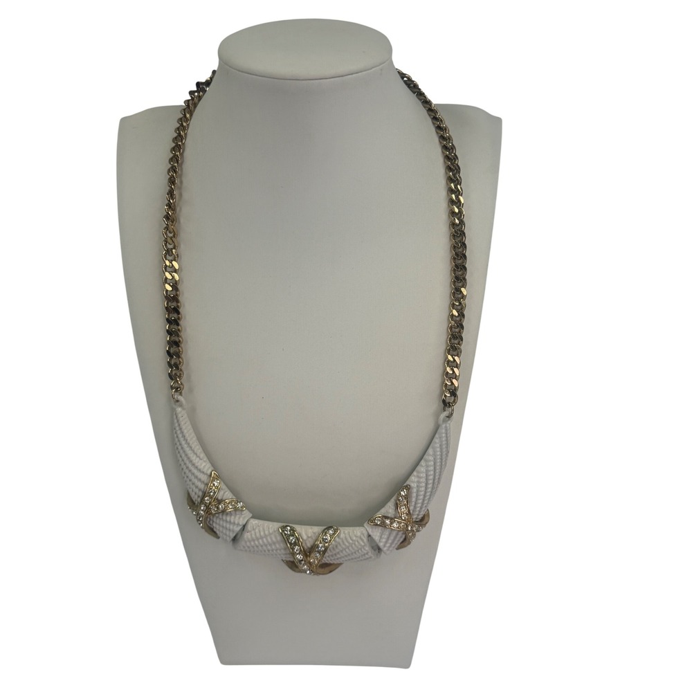 Vintage Style White Textured Gold X Rhinestone Statement Collar Necklace Y2K